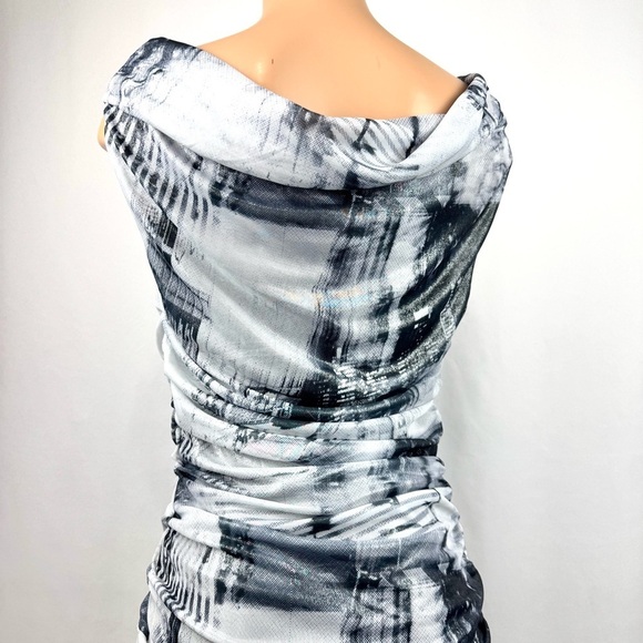 Silence + Noise Arianna Black & White Shimmer Asymmetrical Mini-Midi Dress Sz XL - Picture 8 of 16